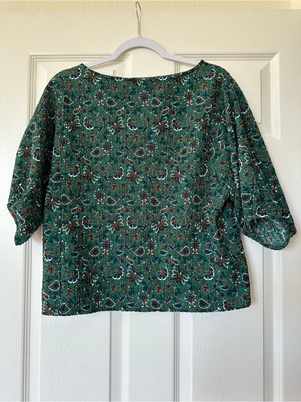 Loft Floral Paisley Crinkle Textured Half Puff Sleeve Blouse Top Size MP
